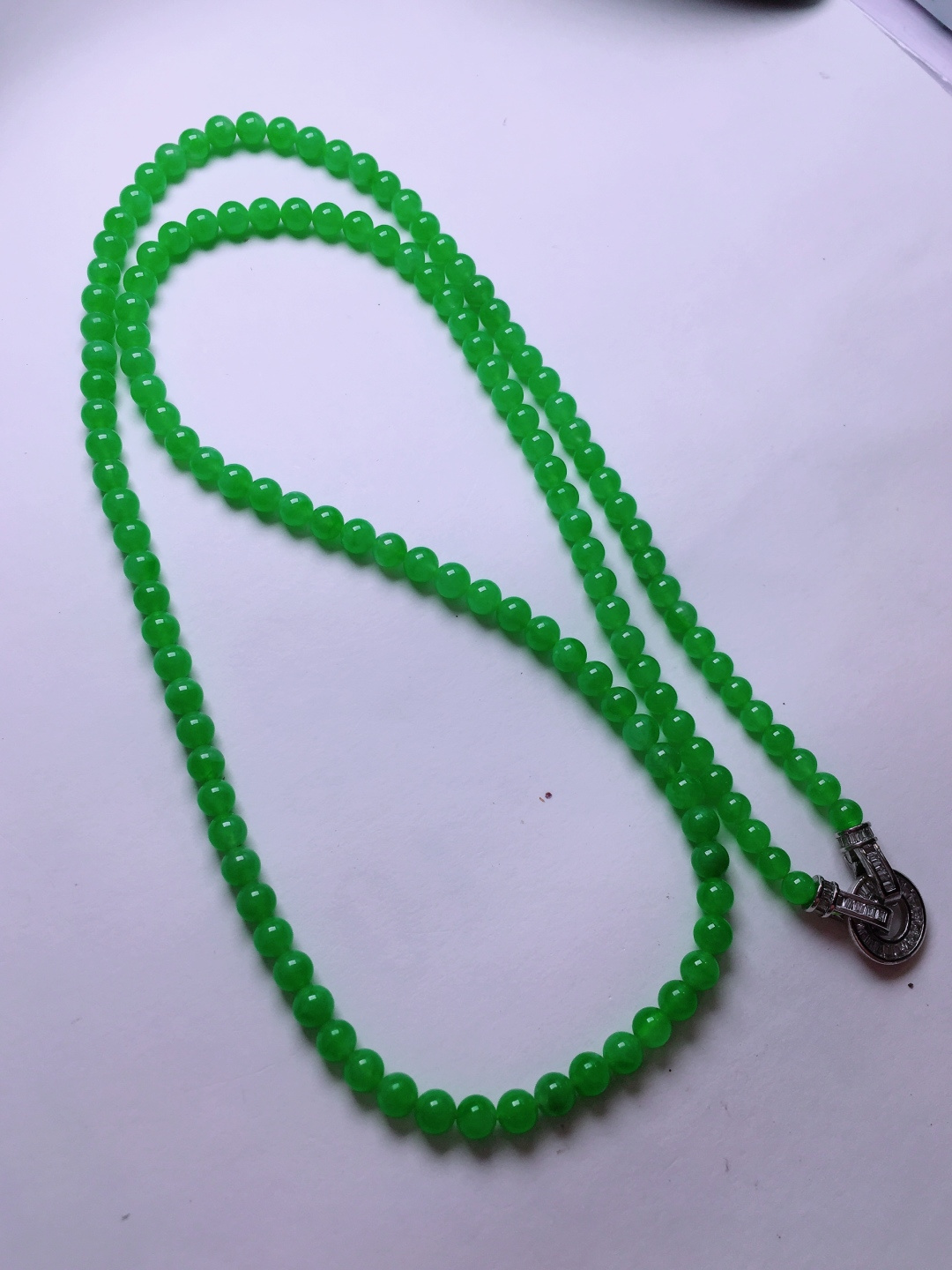高冰绿珠子项链，晶莹剔透，新颖时尚，4-4.6