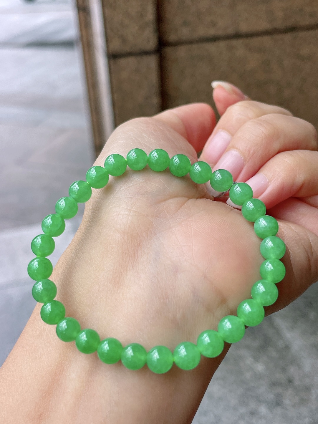 ️ 冰种阳绿手链 色泽鲜艳，油润起胶 尺寸：6
