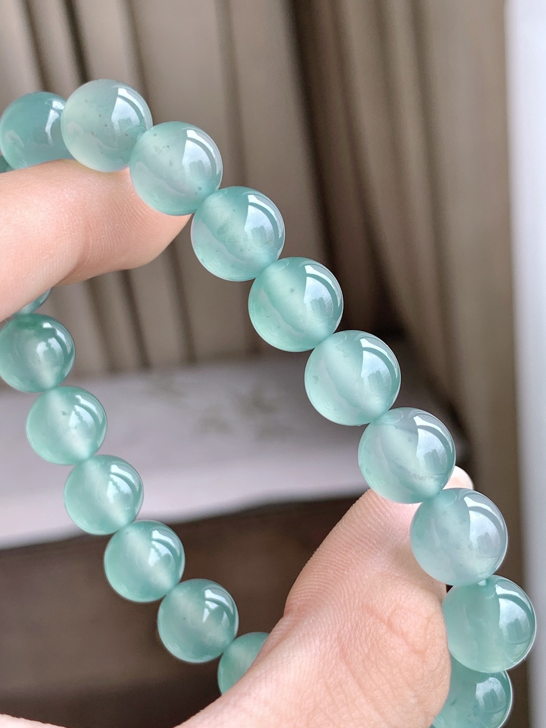 珠子高冰天空蓝手串圆珠子手串,性比高老蓝水,尺寸9.7mm,重量33.6克