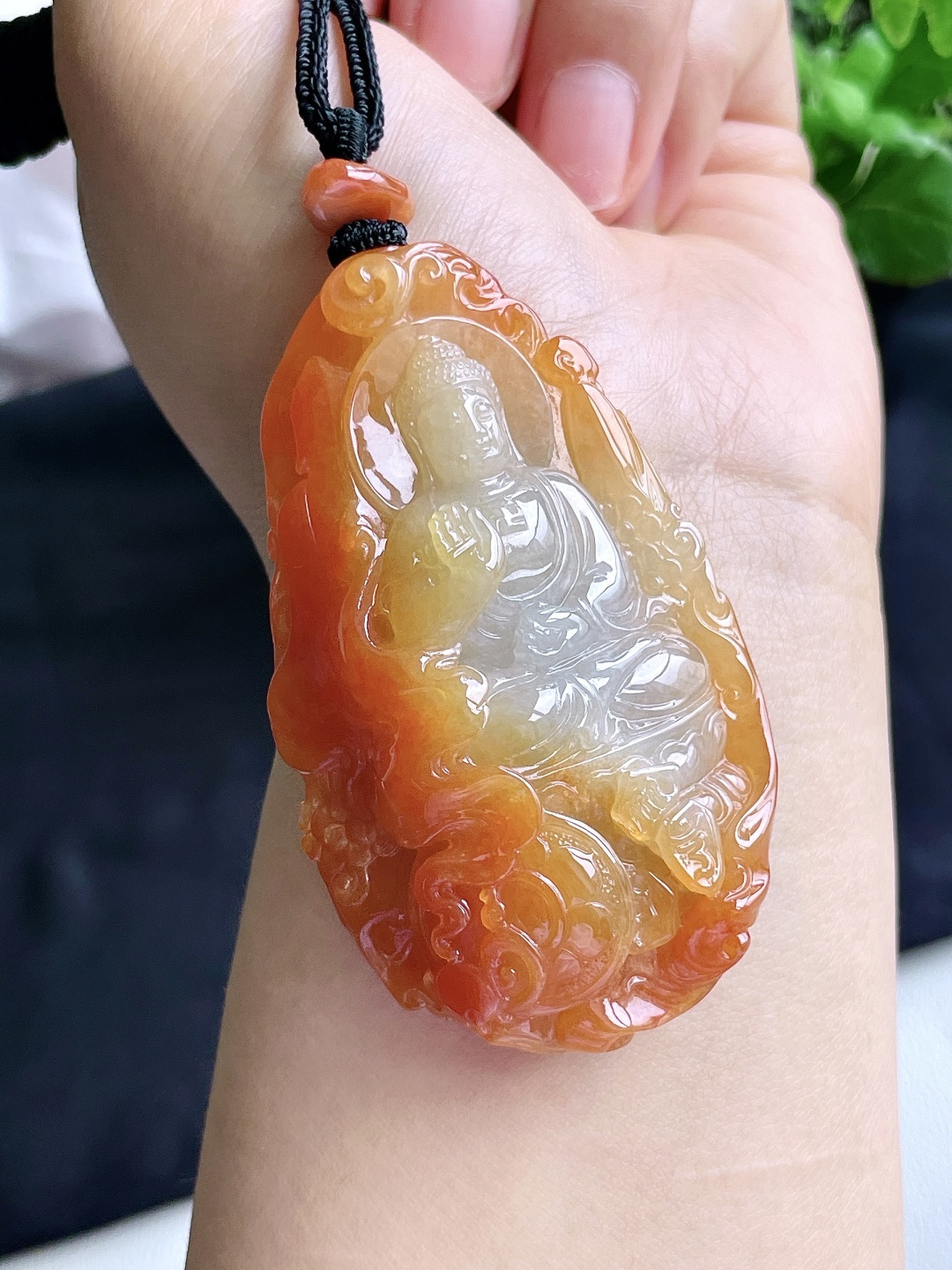 【裸石】冰飘红翡阿弥陀佛牌子吊坠,【说明】缅料 无裂 性比高 超厚,【尺寸】69.6-41.8-16.5,【重量】66.8克