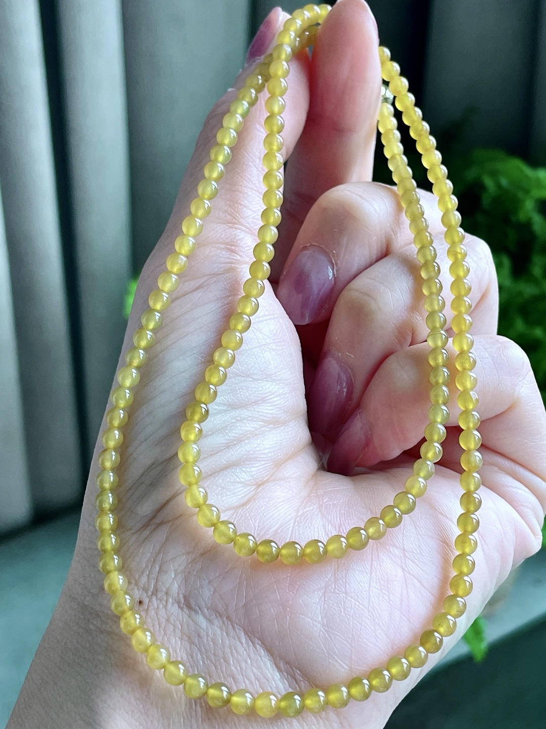 冰黄翡珠链圆珠珠子珠链，缅料性比高，尺寸3.5mm，30cm，重量14克
