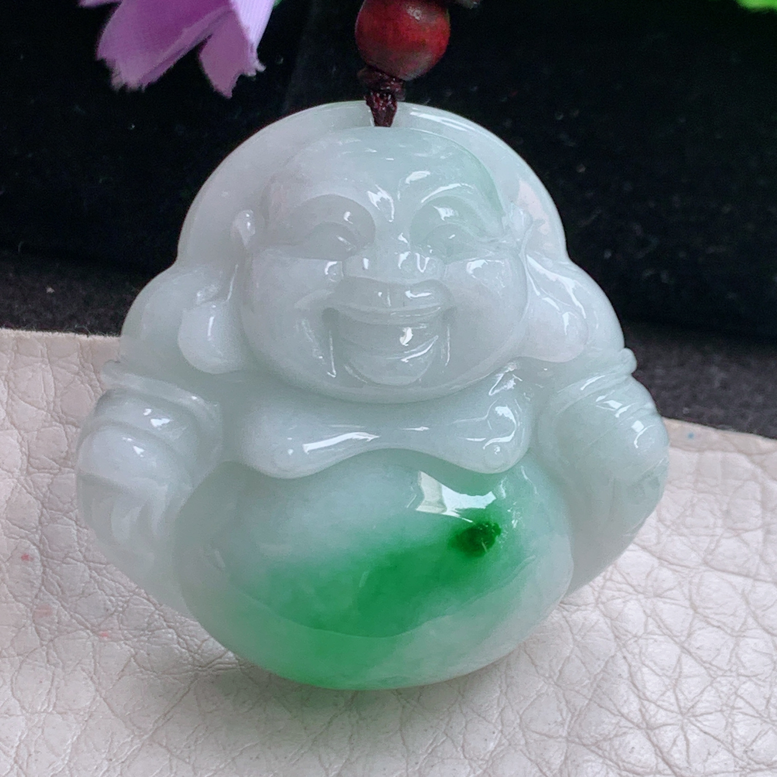 zen实拍39*40*12.6缅甸翡翠高品质饱满飘阳绿佛公 弥勒佛玉吊坠