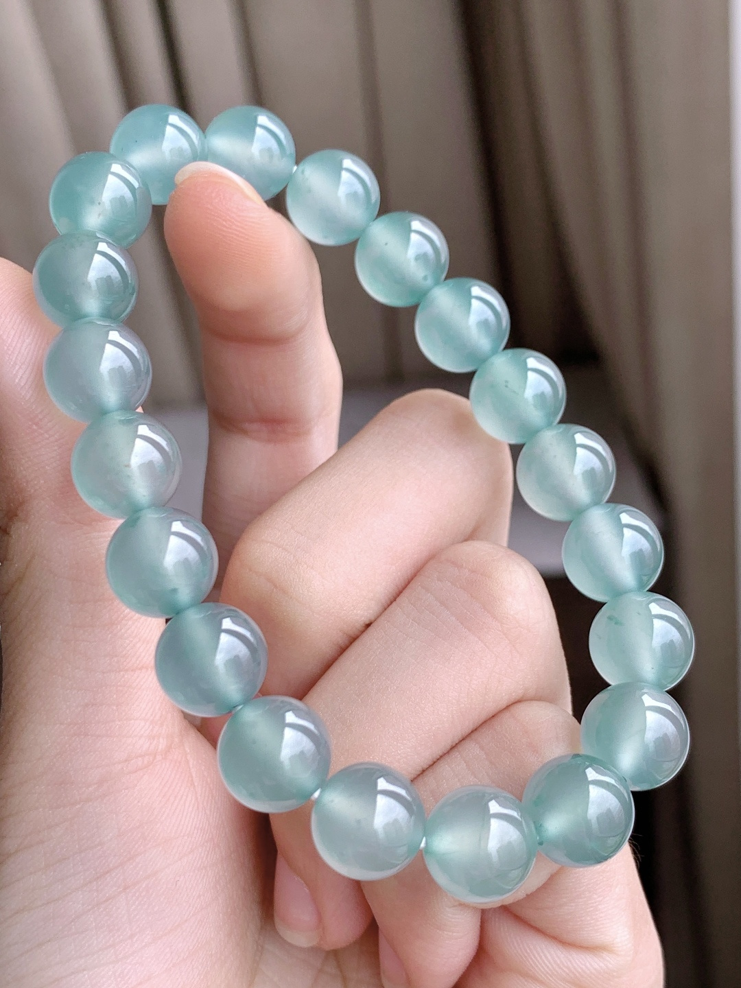 珠子高冰天空蓝手串圆珠子手串,性比高老蓝水,尺寸9.7mm,重量33.6克