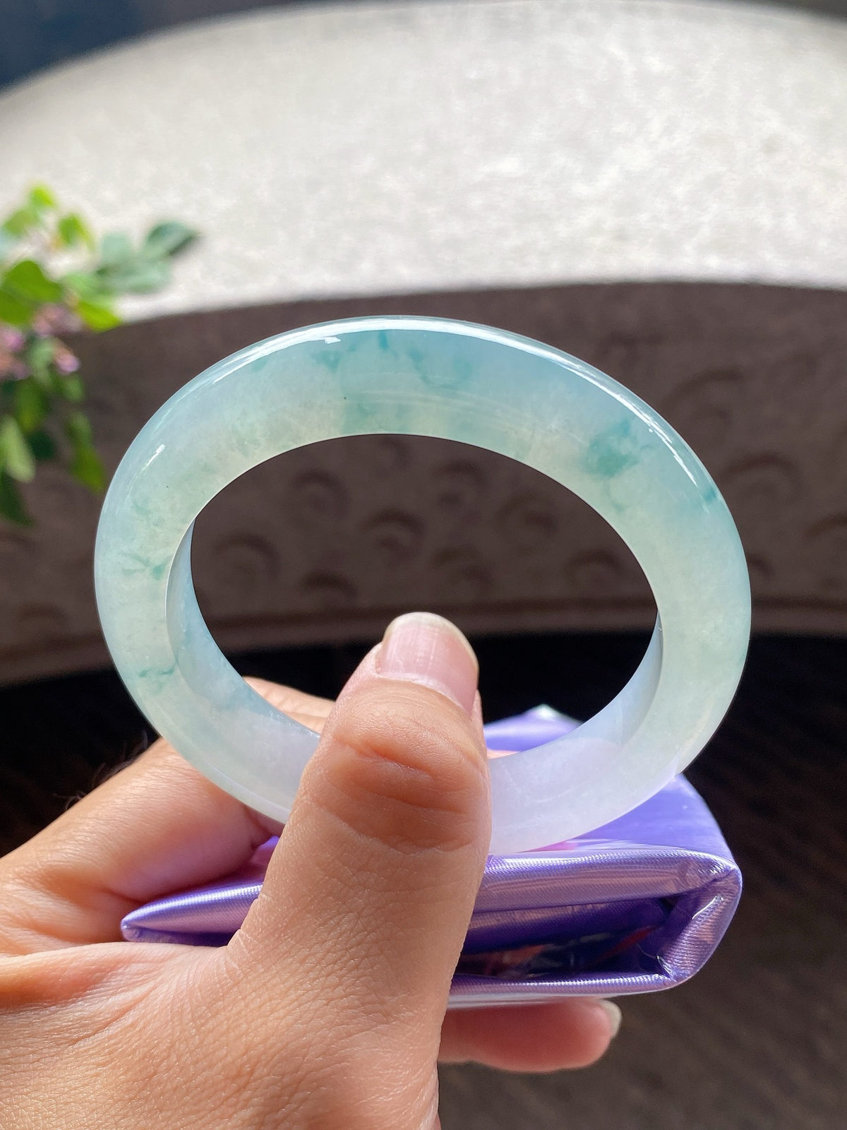 圈口55.2-12.1-9.6    【冰种飘花正圈手镯】圈口55  56可戴  质地细腻   种水好