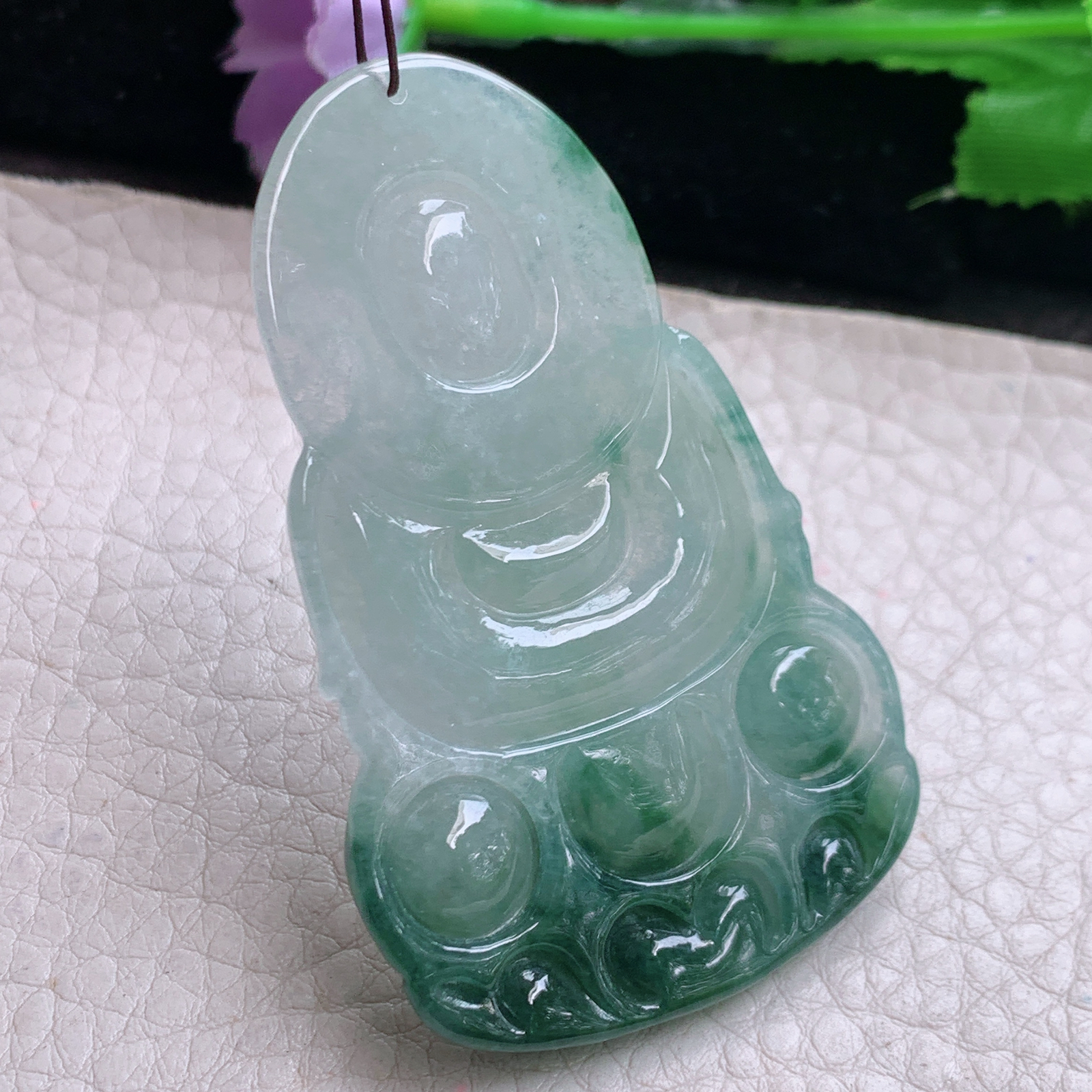 zen实拍61.7*38.5*6.5缅甸翡翠高品质飘蓝花正庄观音 玉观音玉吊坠