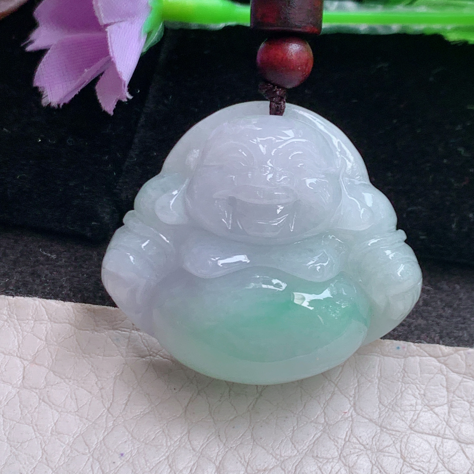 zen实拍31*36*12.8缅甸翡翠高品质饱满春带佛公 弥勒佛玉吊坠