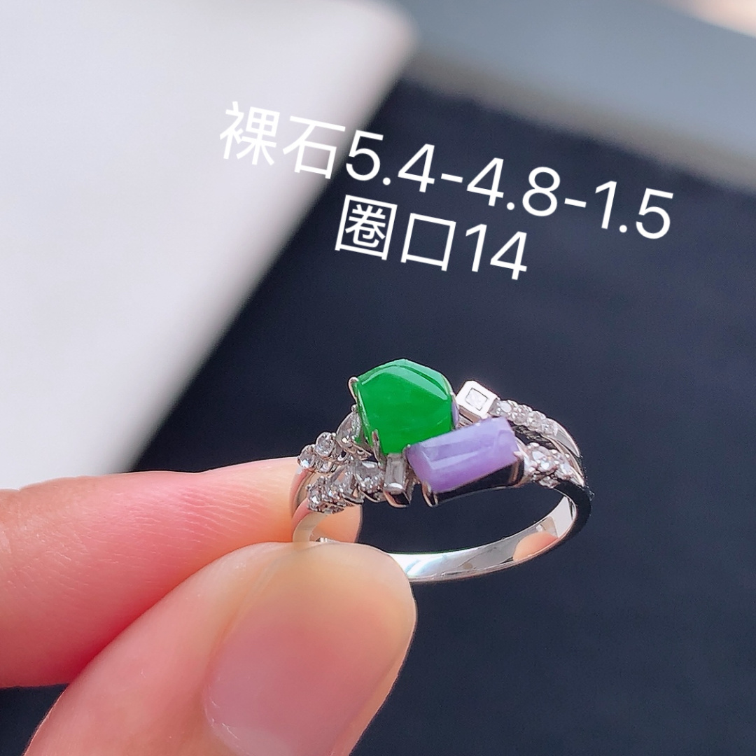 双彩女戒 种老水润，饱满底子细腻，花色灵动，佩戴优雅迷人 货号53904，5.4-4.8-1.5