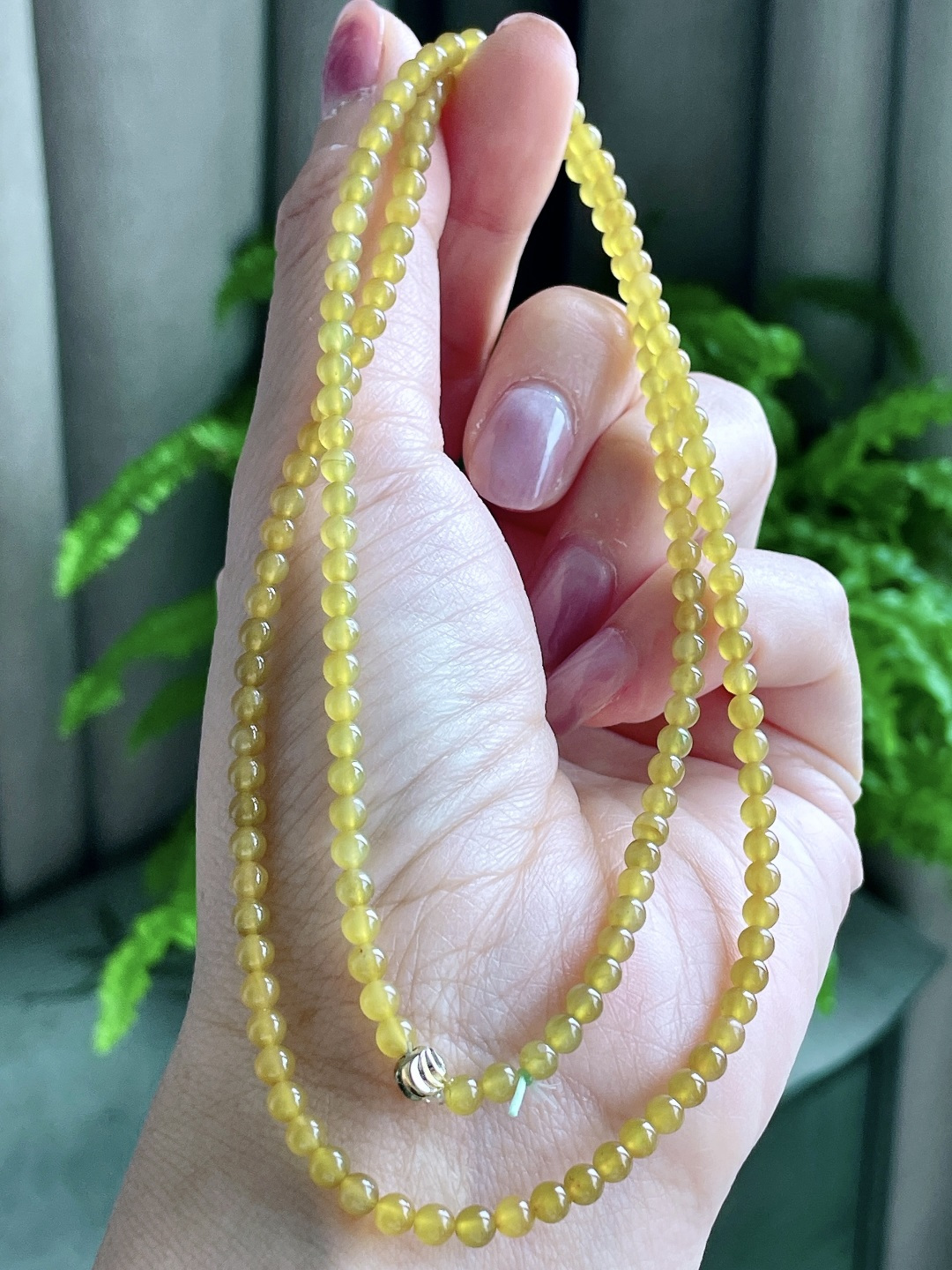 冰黄翡珠链圆珠珠子珠链，缅料性比高，尺寸3.5mm，30cm，重量14克