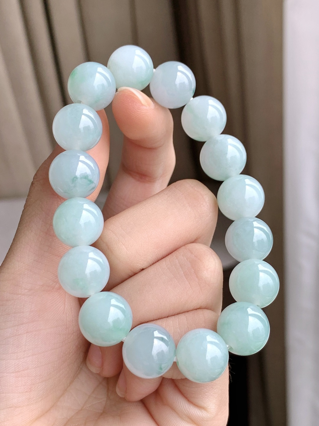 珠子冰飘花手串圆珠子手串，性比高，12.3mm，50.4克