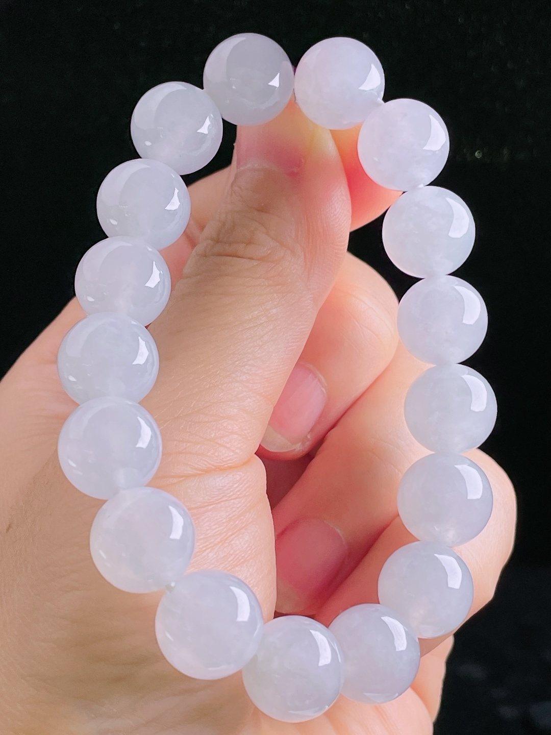 白冰手串珠串，老种起光，细底通透，尺寸：12.2mm0906