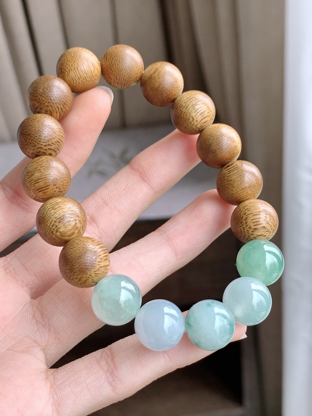 珠子冰飘花手串圆珠子手串木珠手串,性比高,12mm,21.4克