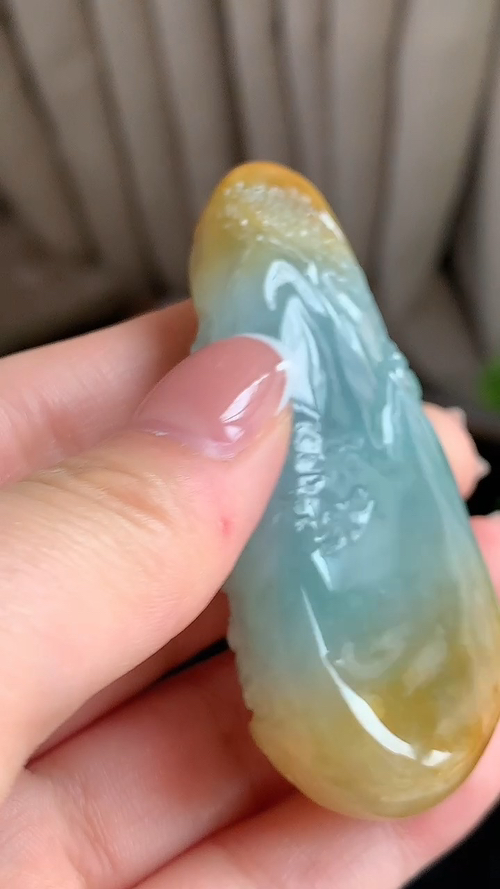 天然翡翠，财神山水牌，三彩无裂，尺寸71-32-14 bf94