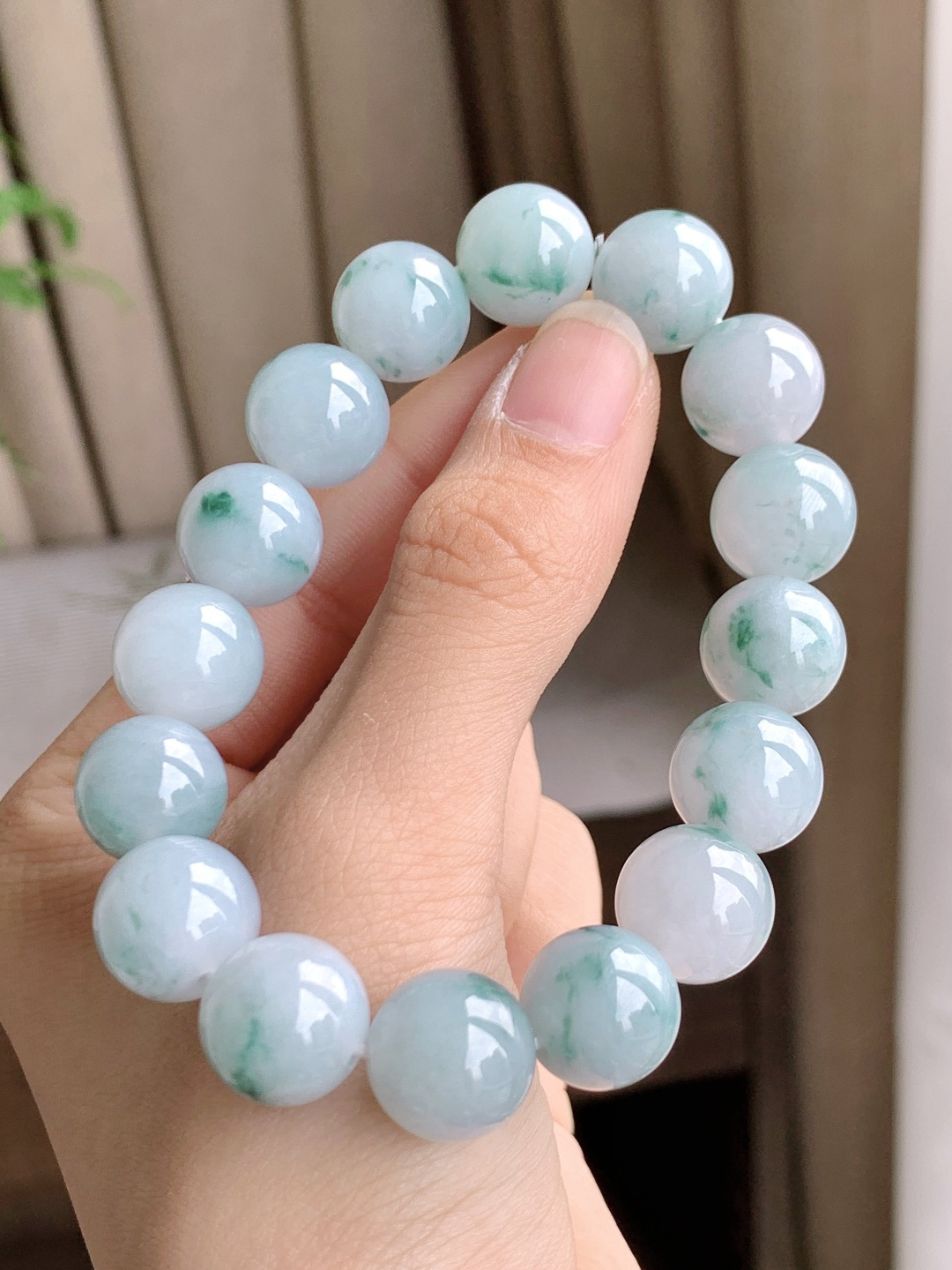 珠子冰飘花手串圆珠子手串，性比高，12.5mm，58克