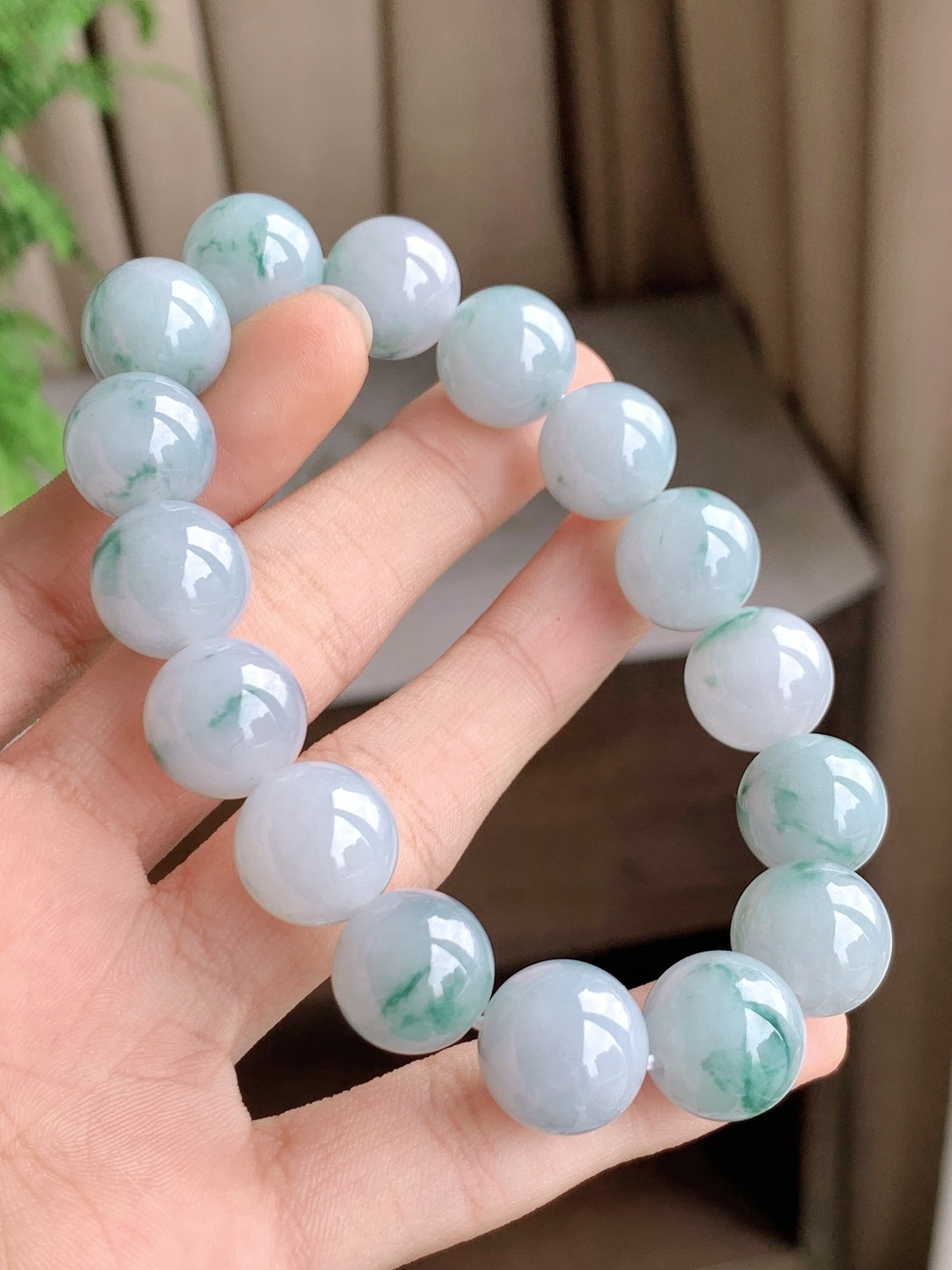 珠子冰飘花手串圆珠子手串，性比高，12.5mm，58克