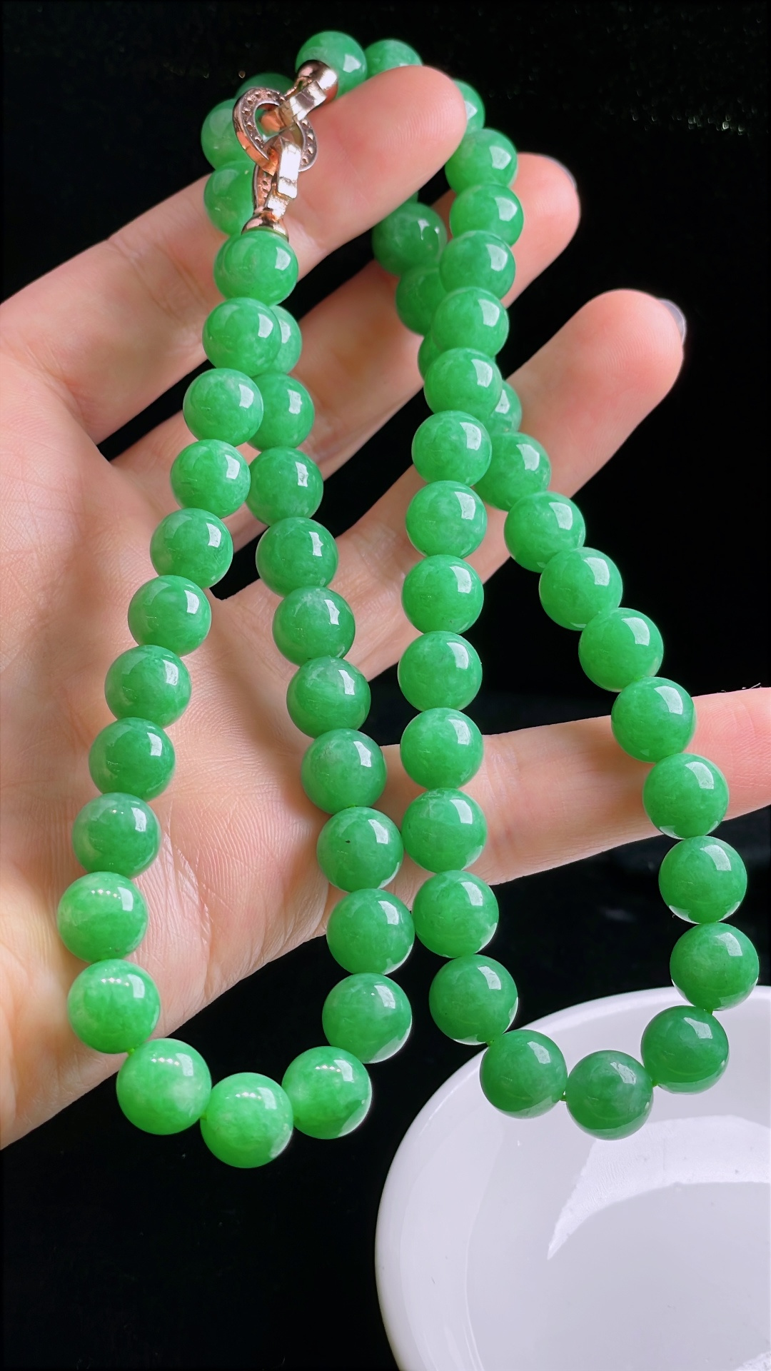 ️阳绿珠链珠串项链，老种起光，细底通透，尺寸：9.3mm0906