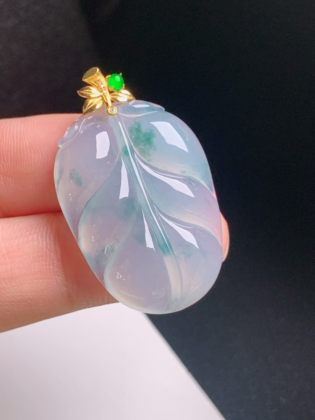 冰飘花树叶吊坠，冰透起胶，飘花灵动，金枝玉叶，裸石29.6-21.3-534.7
