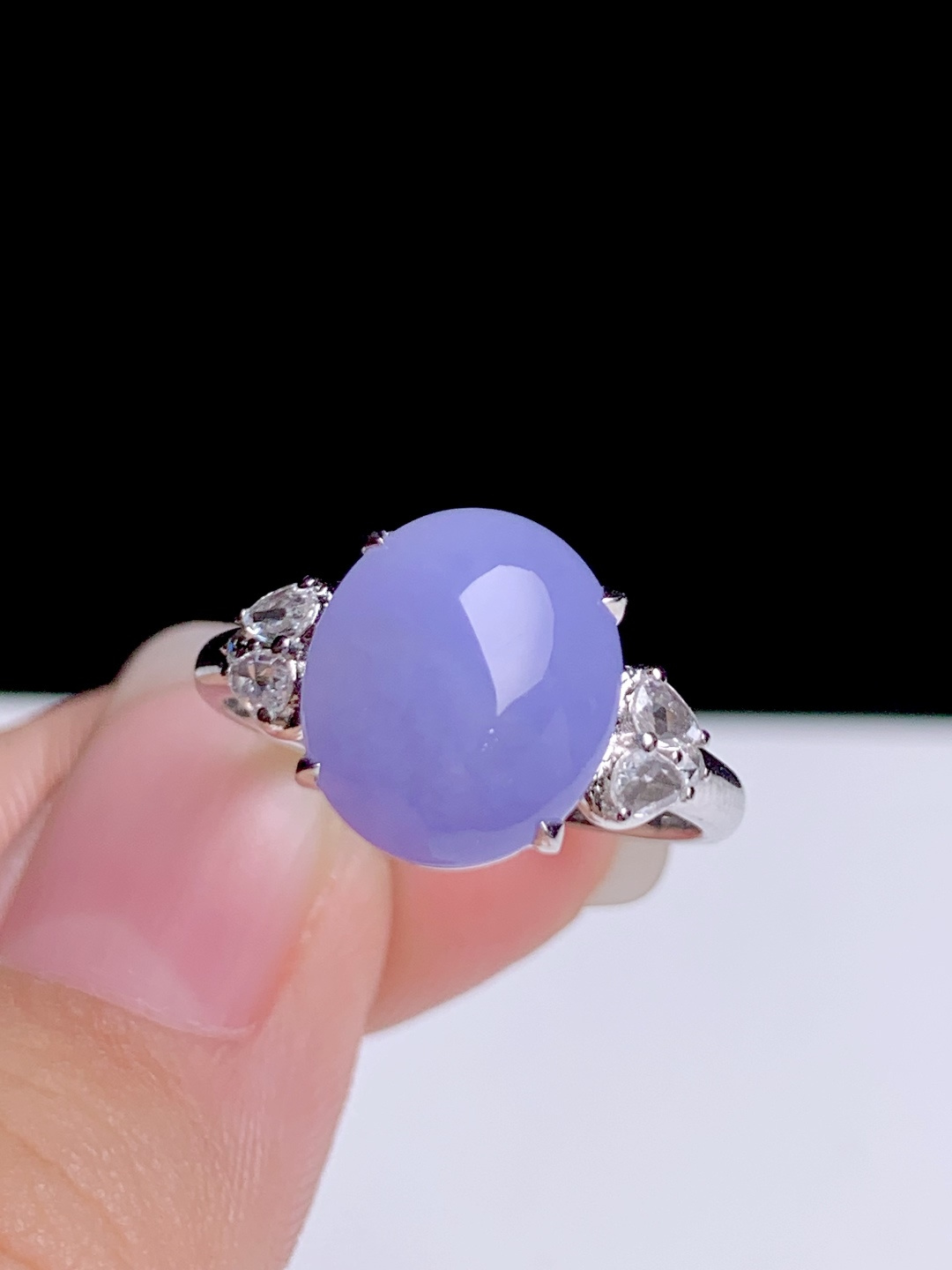 冰紫蛋面戒指，18k金钻镶嵌，11-9.3