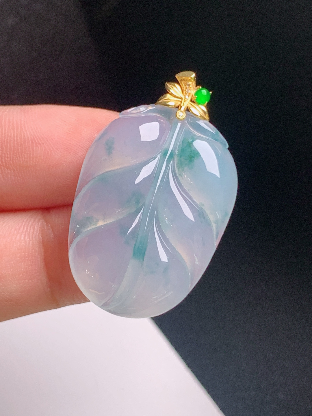 冰飘花树叶吊坠，冰透起胶，飘花灵动，金枝玉叶，裸石29.6-21.3-534.7