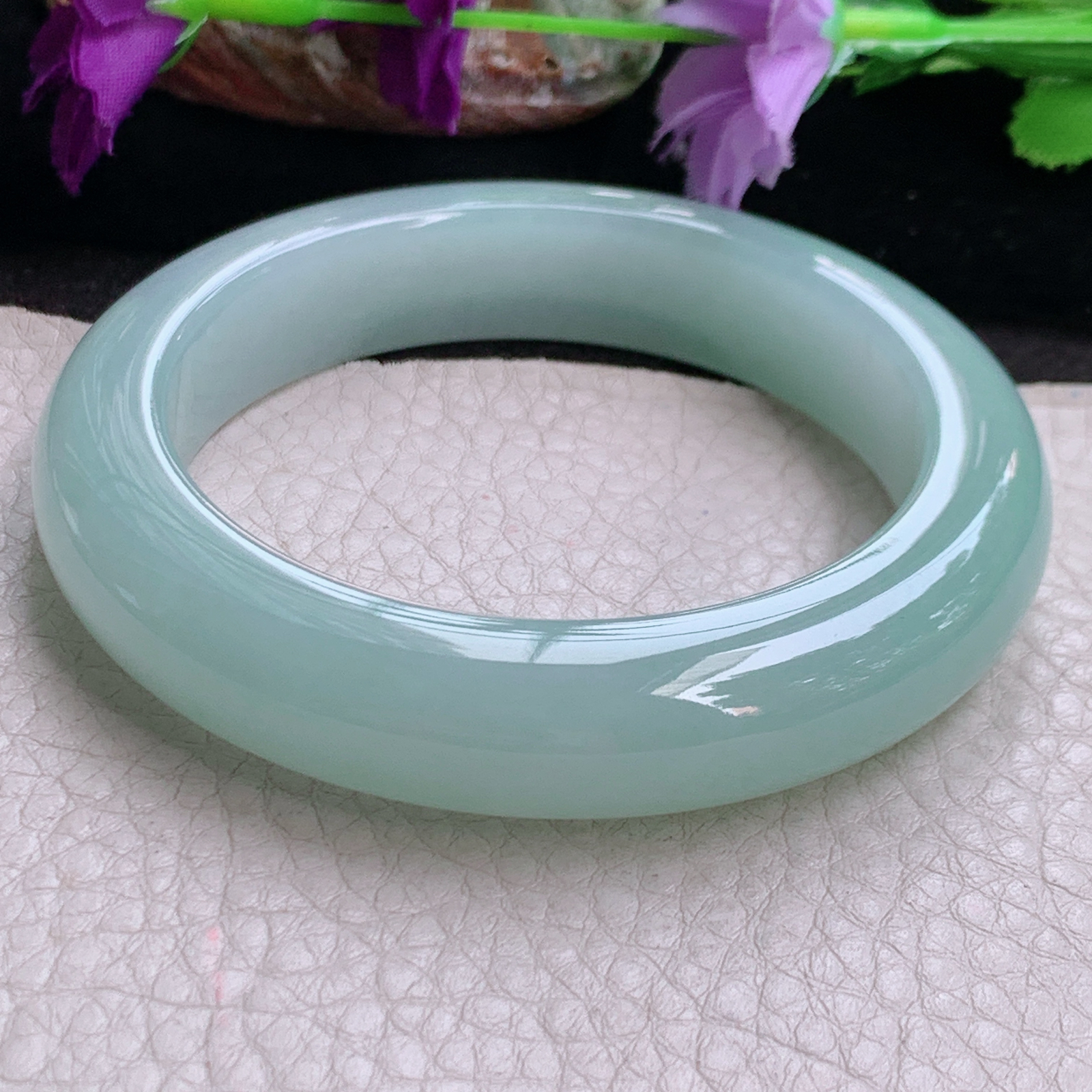js自然光55*12.8*10平安镯 缅甸翡翠a货高品质冰甜绿厚装宽边玉手镯