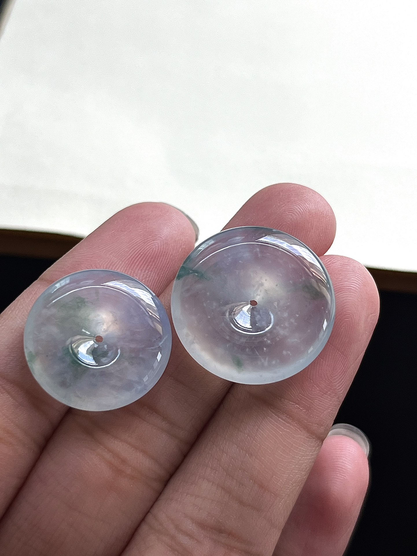 ️【平安扣一对】飘花灵动，种老细腻形体佳，尺寸：21.6*4.4，18.9*4.4,a4569/a2397