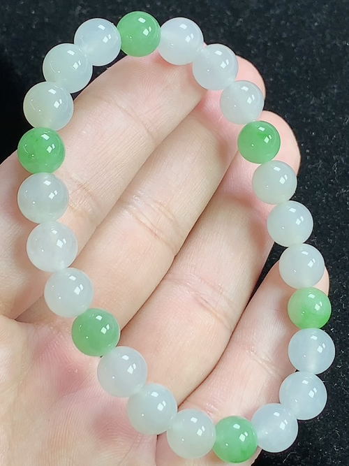 双彩玉珠手串，尺寸7.4mm，j07lyg