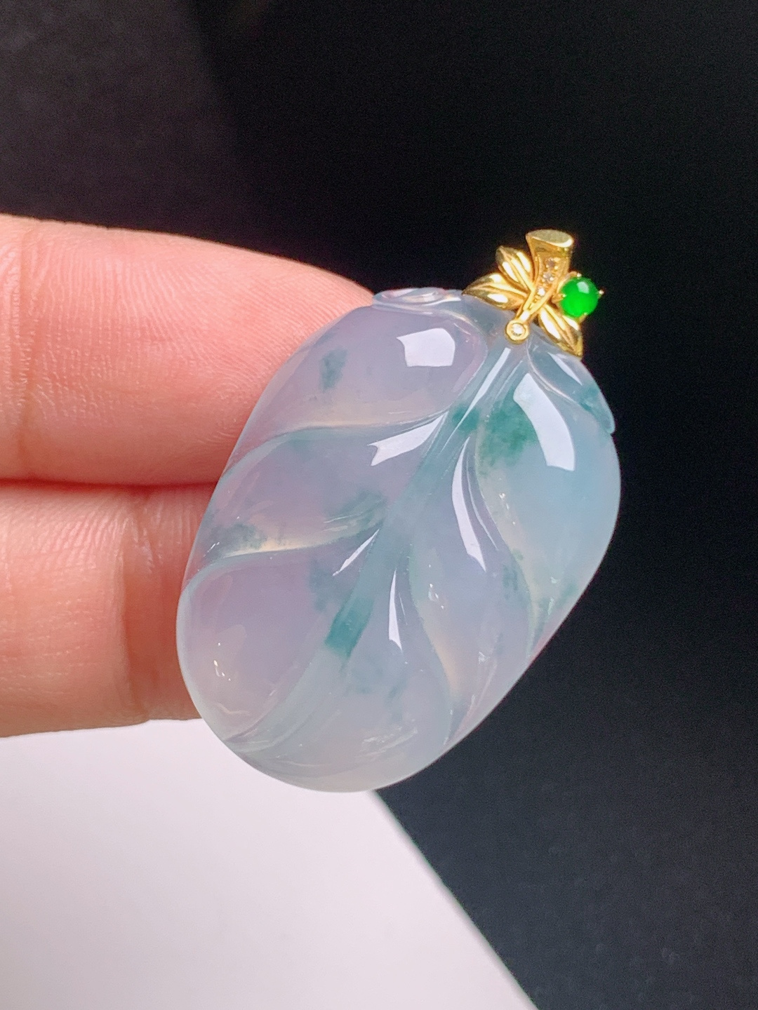 冰飘花树叶吊坠，冰透起胶，飘花灵动，金枝玉叶，裸石29.6-21.3-534.7