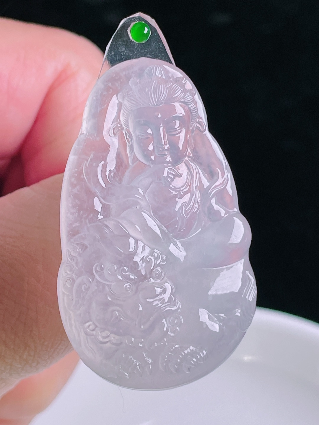 文殊菩萨，老种起光，细底通透，尺寸：44/27.4/6.7mm0907