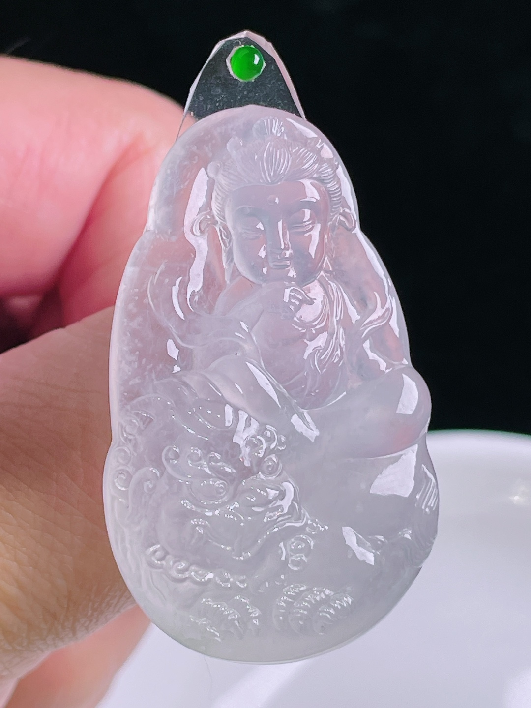 文殊菩萨，老种起光，细底通透，尺寸：44/27.4/6.7mm0907