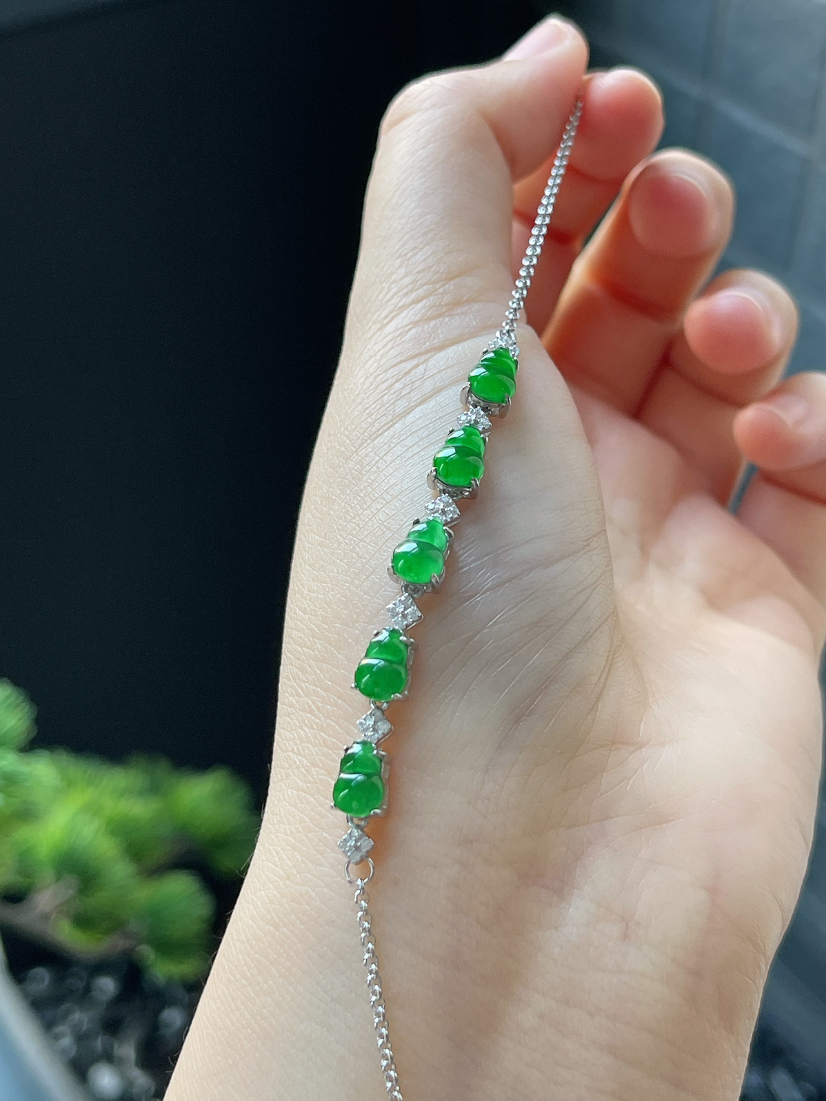 s925银 翡翠冰糯种葫芦手链