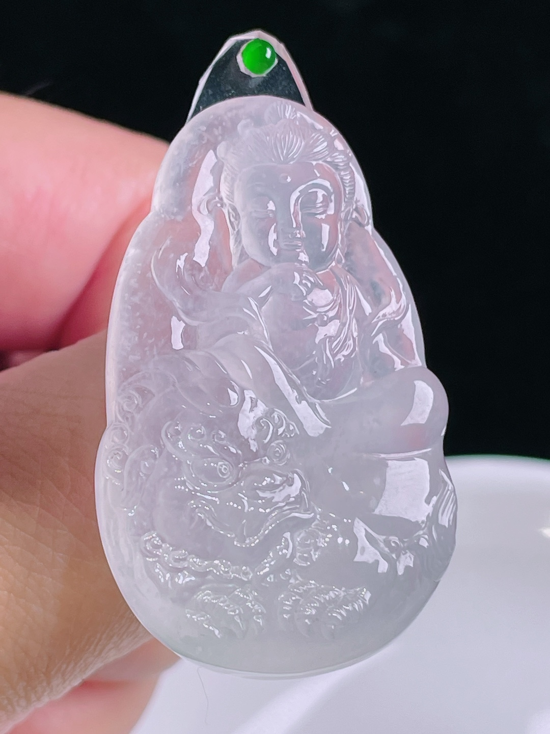 文殊菩萨，老种起光，细底通透，尺寸：44/27.4/6.7mm0907