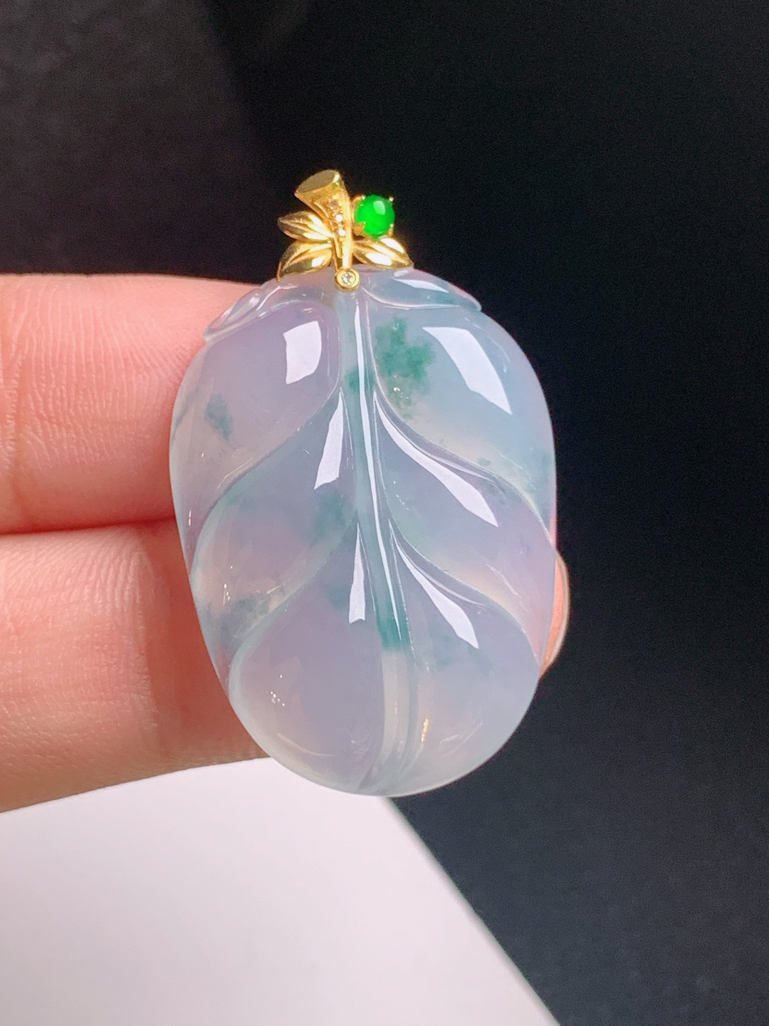 冰飘花树叶吊坠，冰透起胶，飘花灵动，金枝玉叶，裸石29.6-21.3-534.7