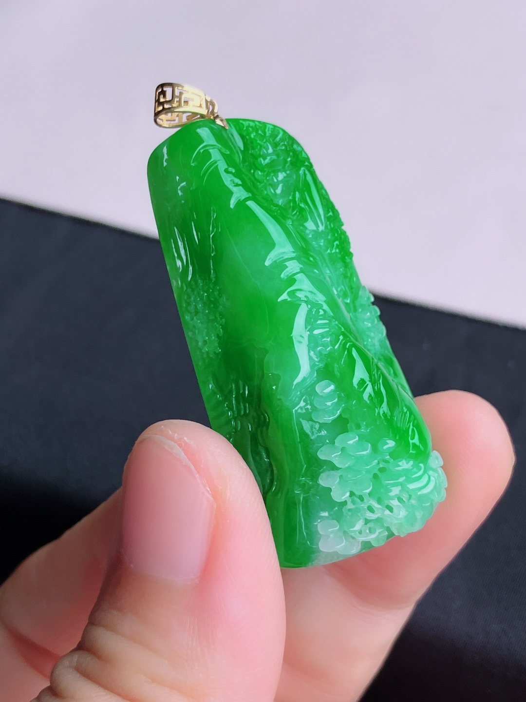 翠绿山水牌，意境美，尺寸45/23.6/11/自然光实拍
