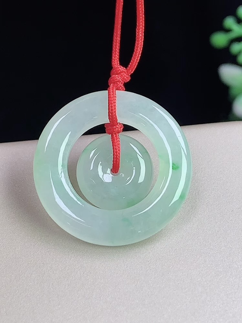 飘绿母子平安扣，无裂，尺寸22.8*3.7mm，j07apt