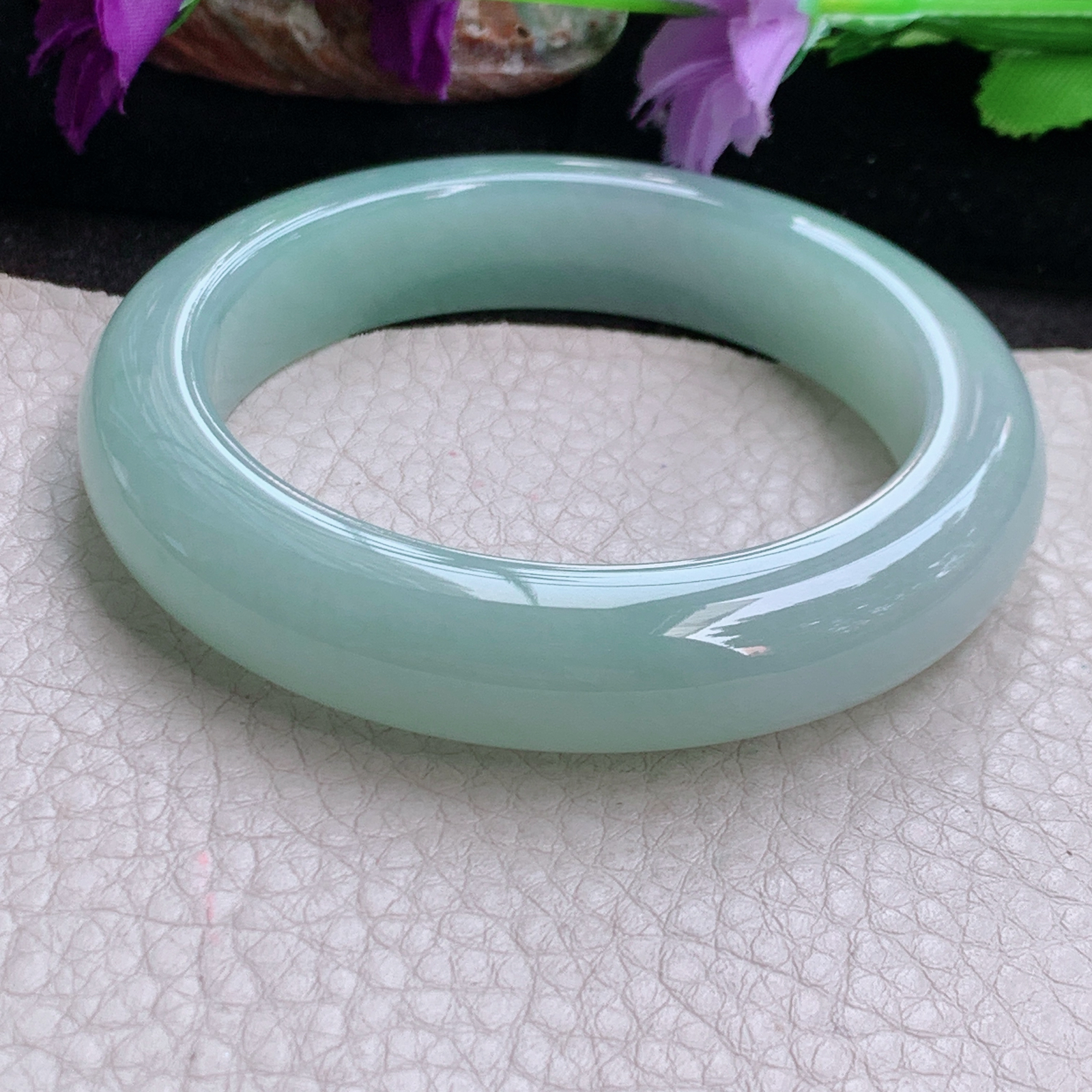 js自然光55*12.8*10平安镯 缅甸翡翠a货高品质冰甜绿厚装宽边玉手镯