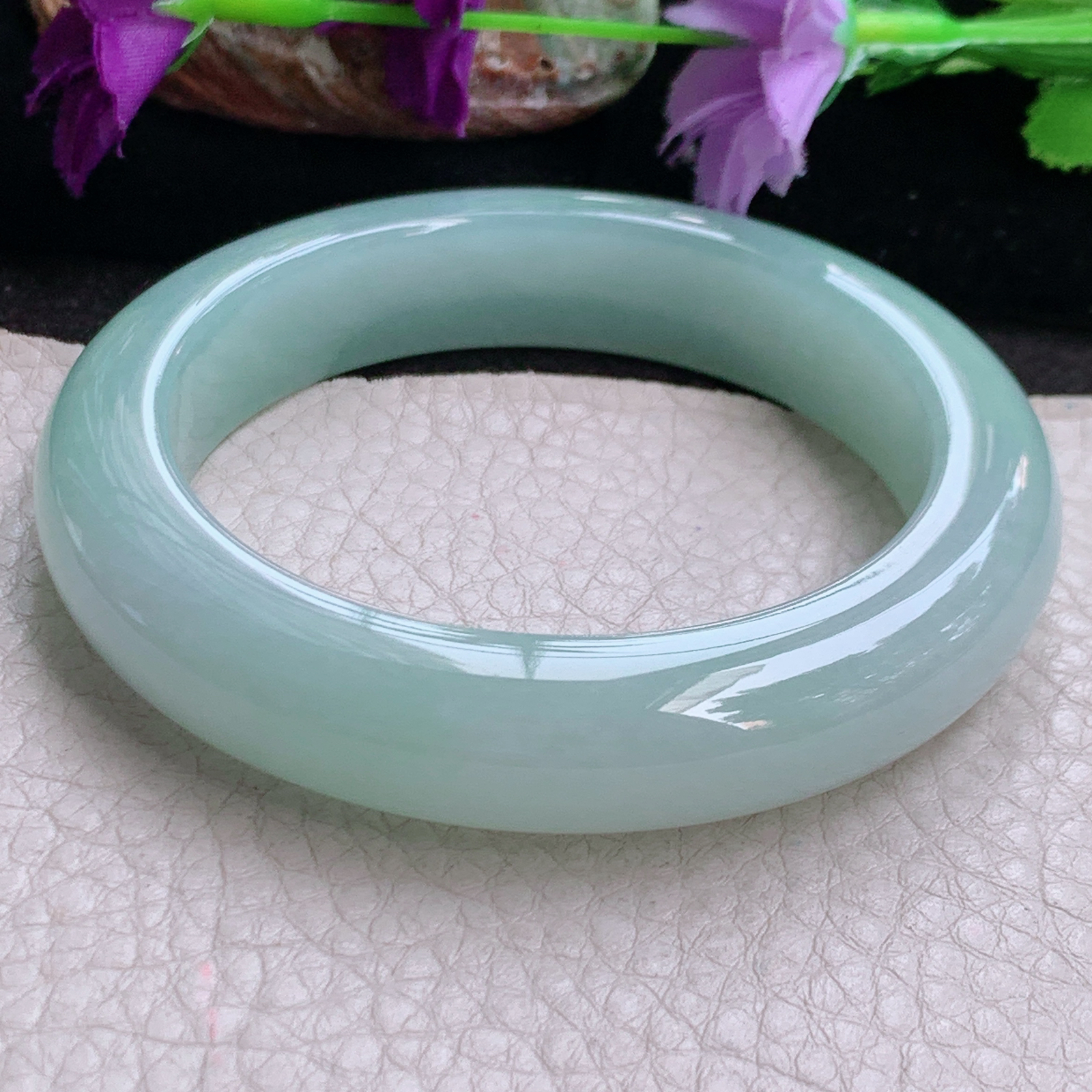 js自然光55*12.8*10平安镯 缅甸翡翠a货高品质冰甜绿厚装宽边玉手镯