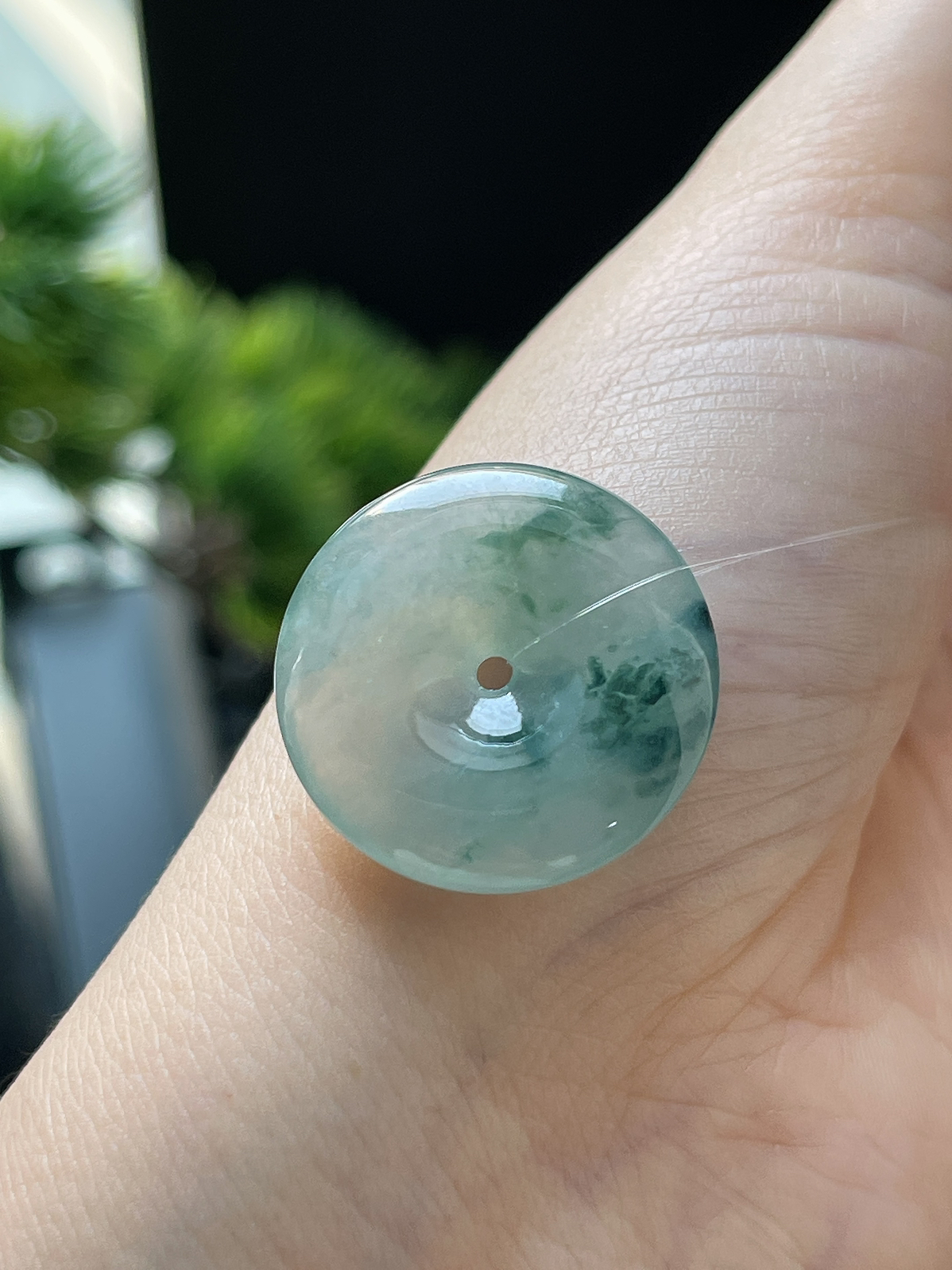 翡翠冰糯种飘绿平安扣