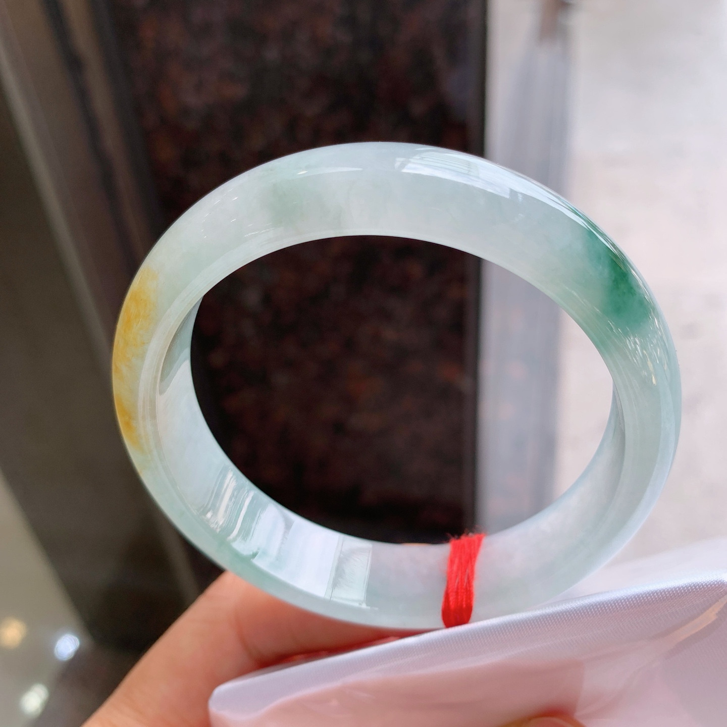 正圈冰黄翡飘花,无裂,细腻