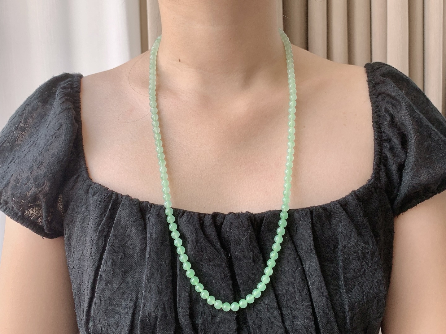 珠子冰果绿珠链圆珠子珠链，缅料性比高，尺寸6mm，33cm，重量43.8克