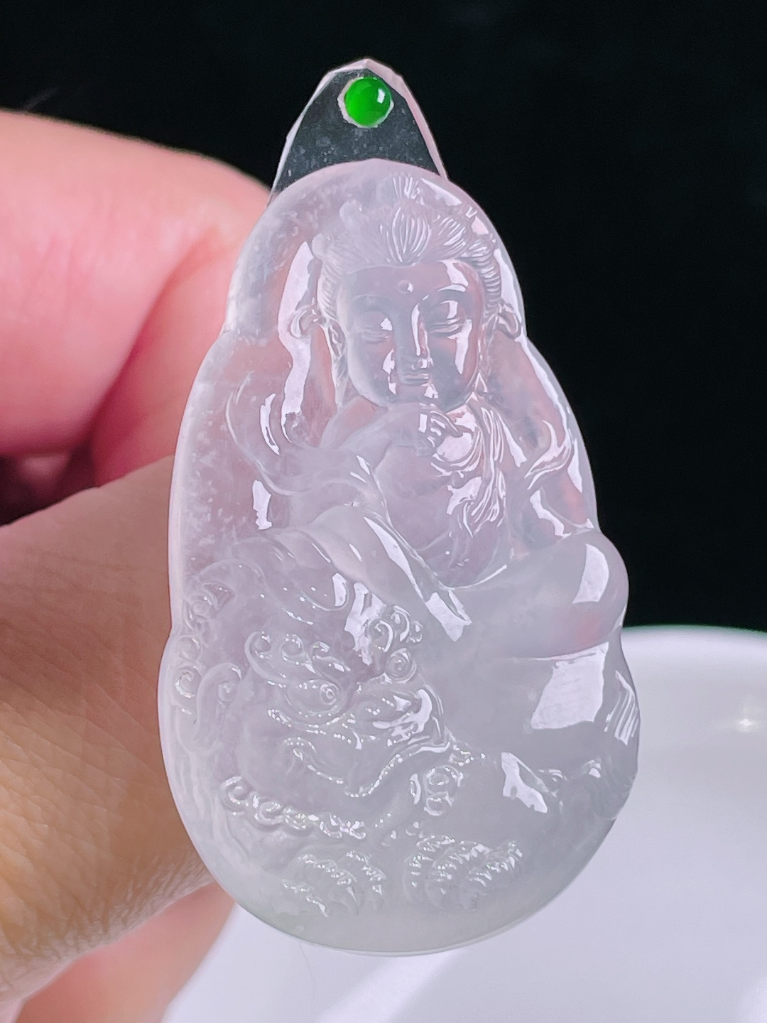 文殊菩萨，老种起光，细底通透，尺寸：44/27.4/6.7mm0907