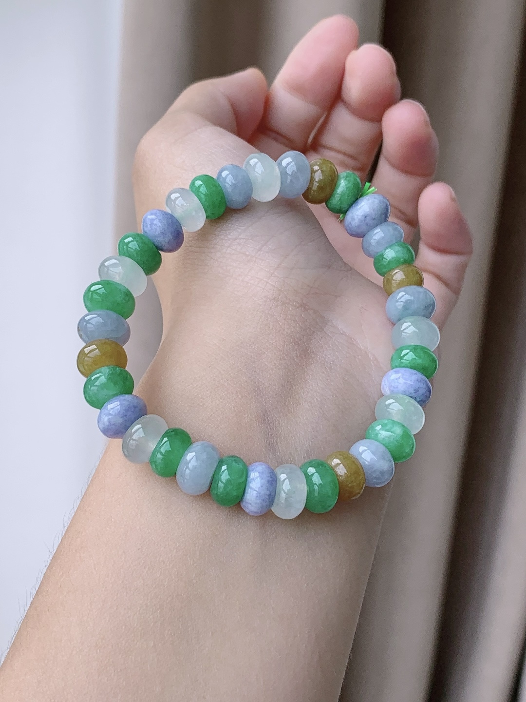 【珠子】冰多宝手串算盘珠珠子手串，【说明】缅甸 性比高，【尺寸】9.5-5.8mm，【重量】32.8克
