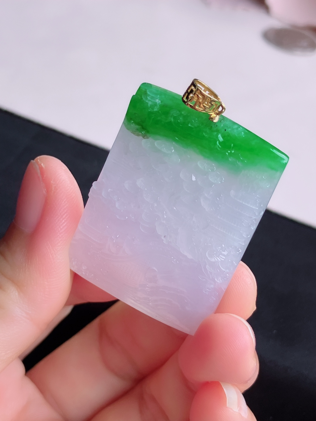 双彩山水牌，晶莹剔透，意境美，尺寸42/30.8/5.6/自然光实拍