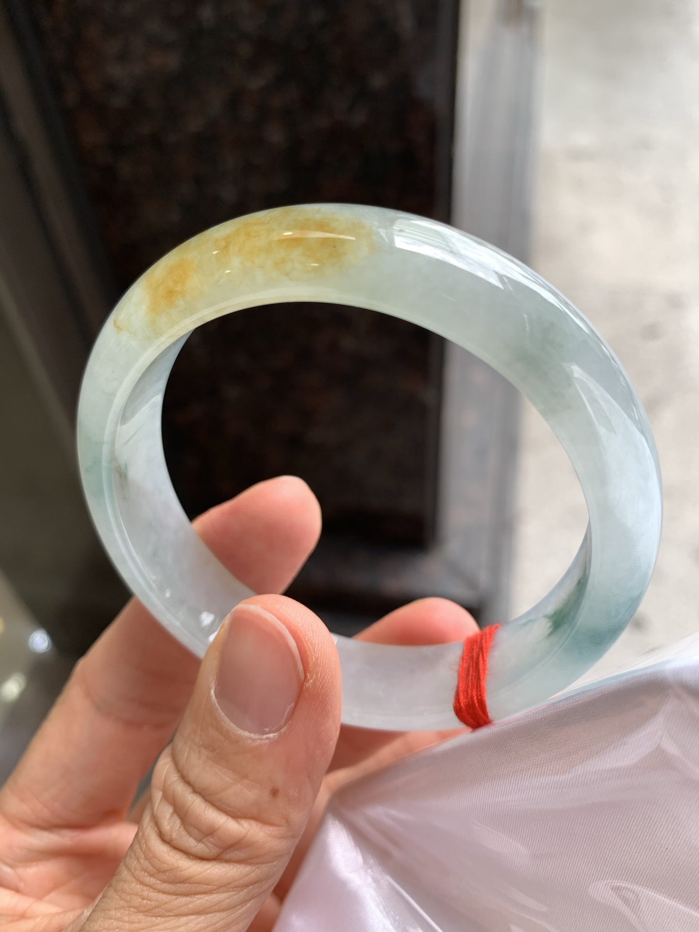 正圈冰黄翡飘花,无裂,细腻