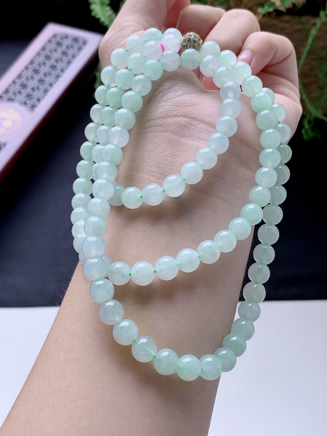 珠子冰晴底珠链圆珠珠子珠串，性比高，长串满色，尺寸7.6mm 37cm，重量74克