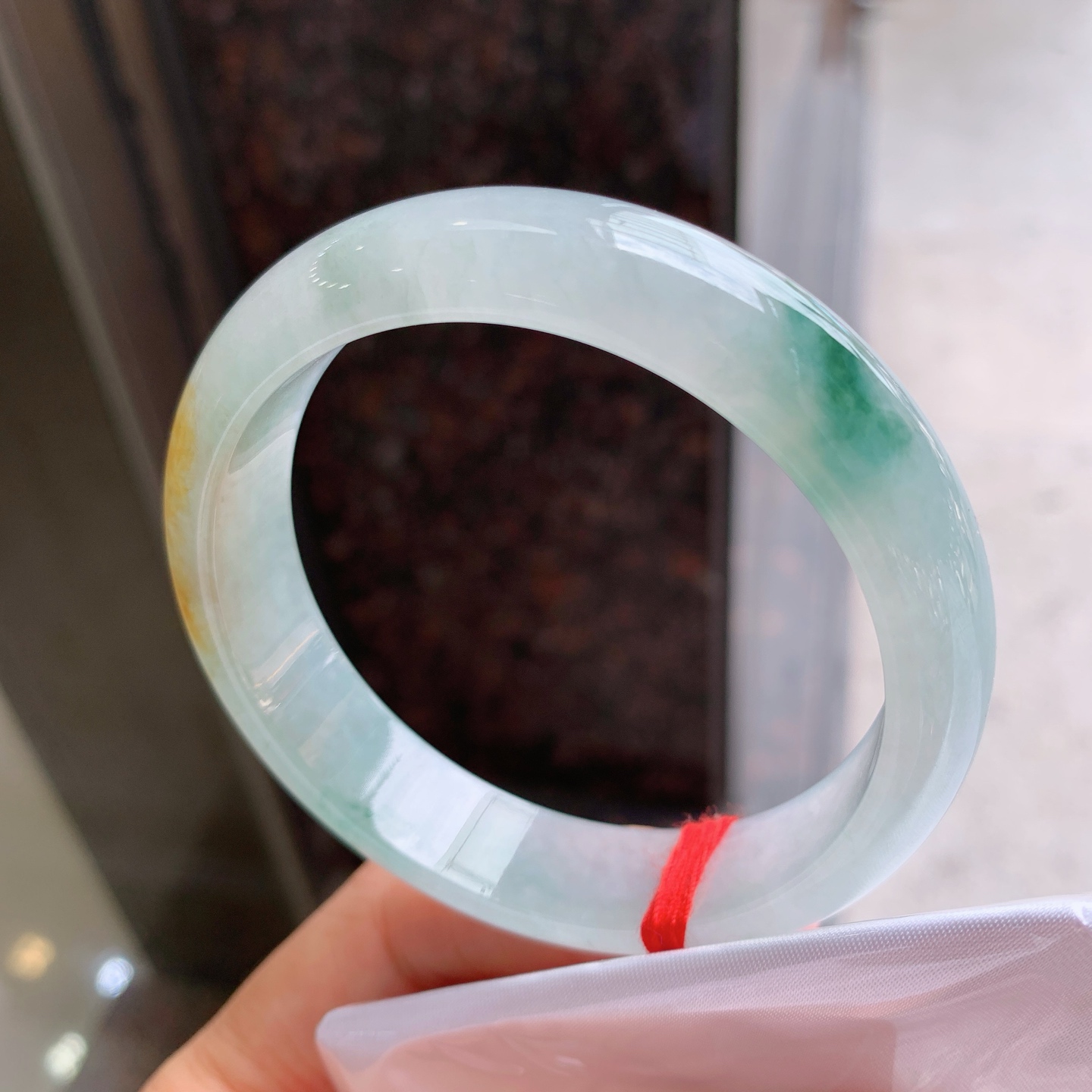 正圈冰黄翡飘花,无裂,细腻