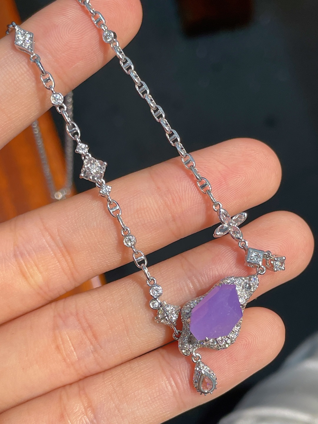 套链，18k金镶嵌，7.6-11.6-4.2