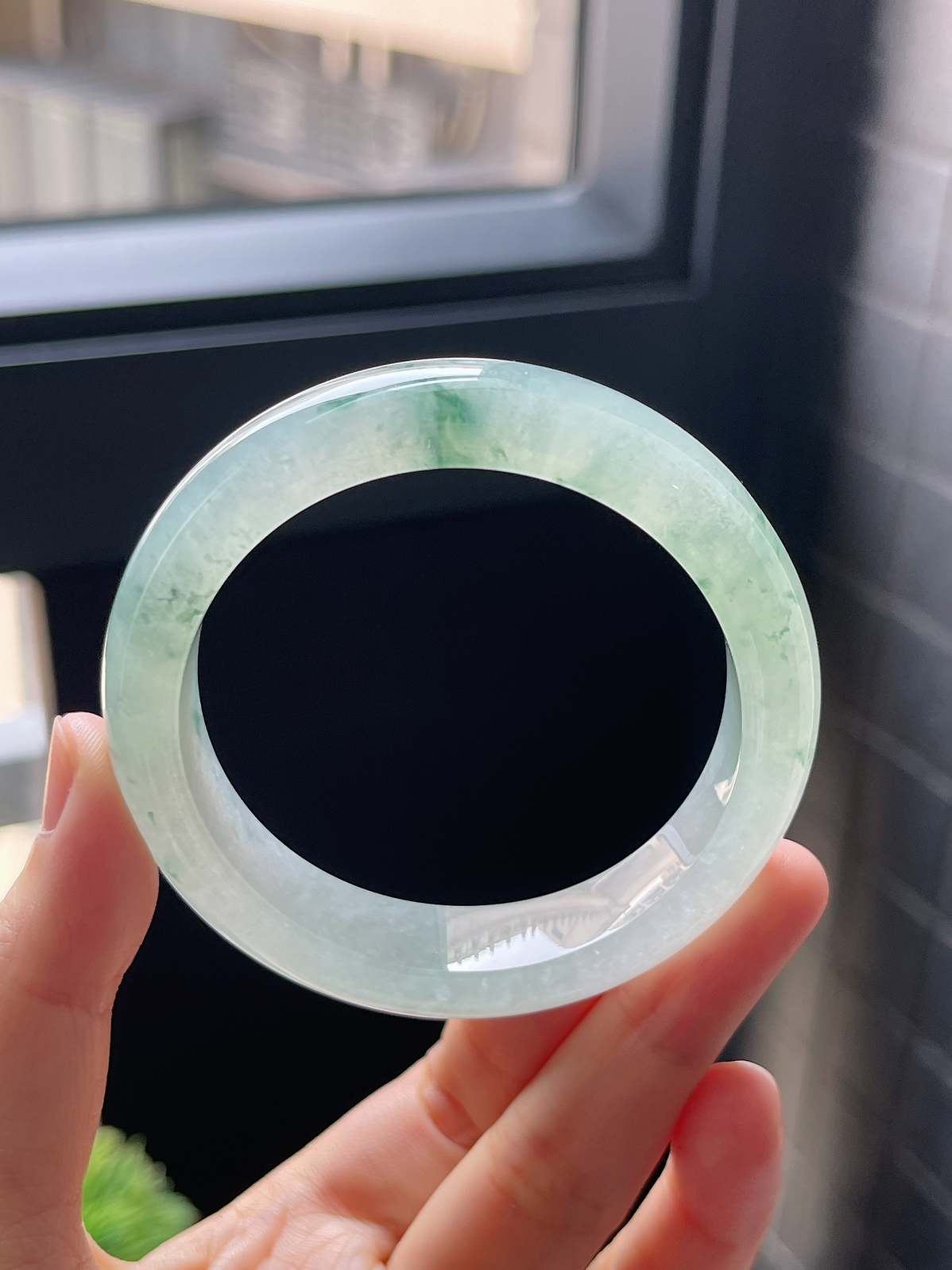 圈口53，冰糯化飘花翡翠正圈手镯9.9