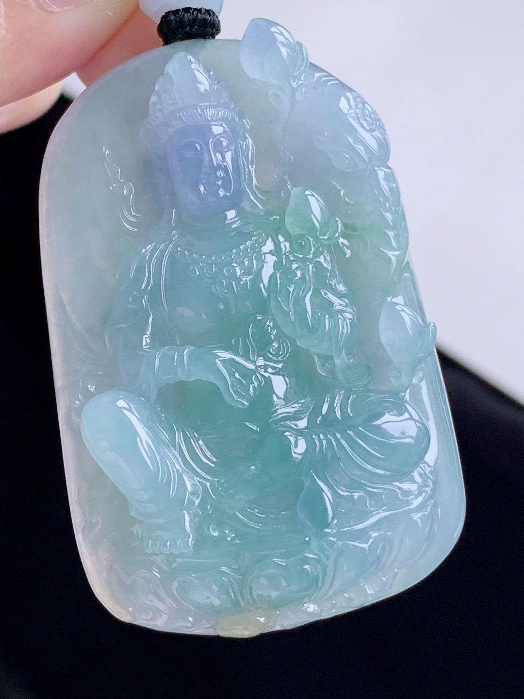冰蓝紫持莲观音大势至菩萨牌吊坠, 无裂, 超厚