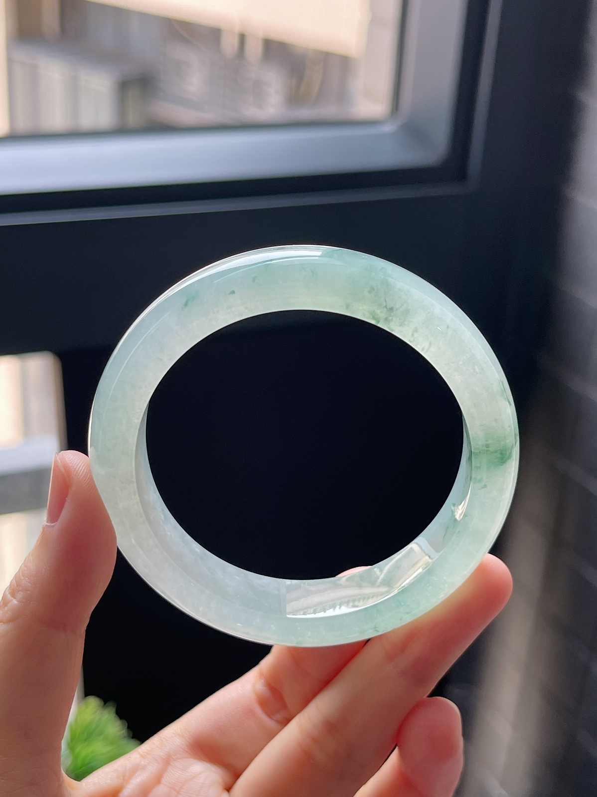 圈口53，冰糯化飘花翡翠正圈手镯9.9