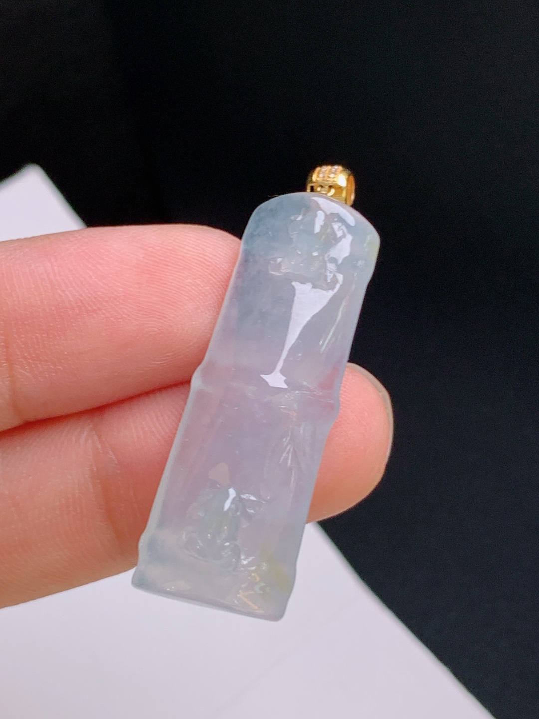 ️ 冰种竹节吊坠，清透素雅，雕工利落，节节高升 080904