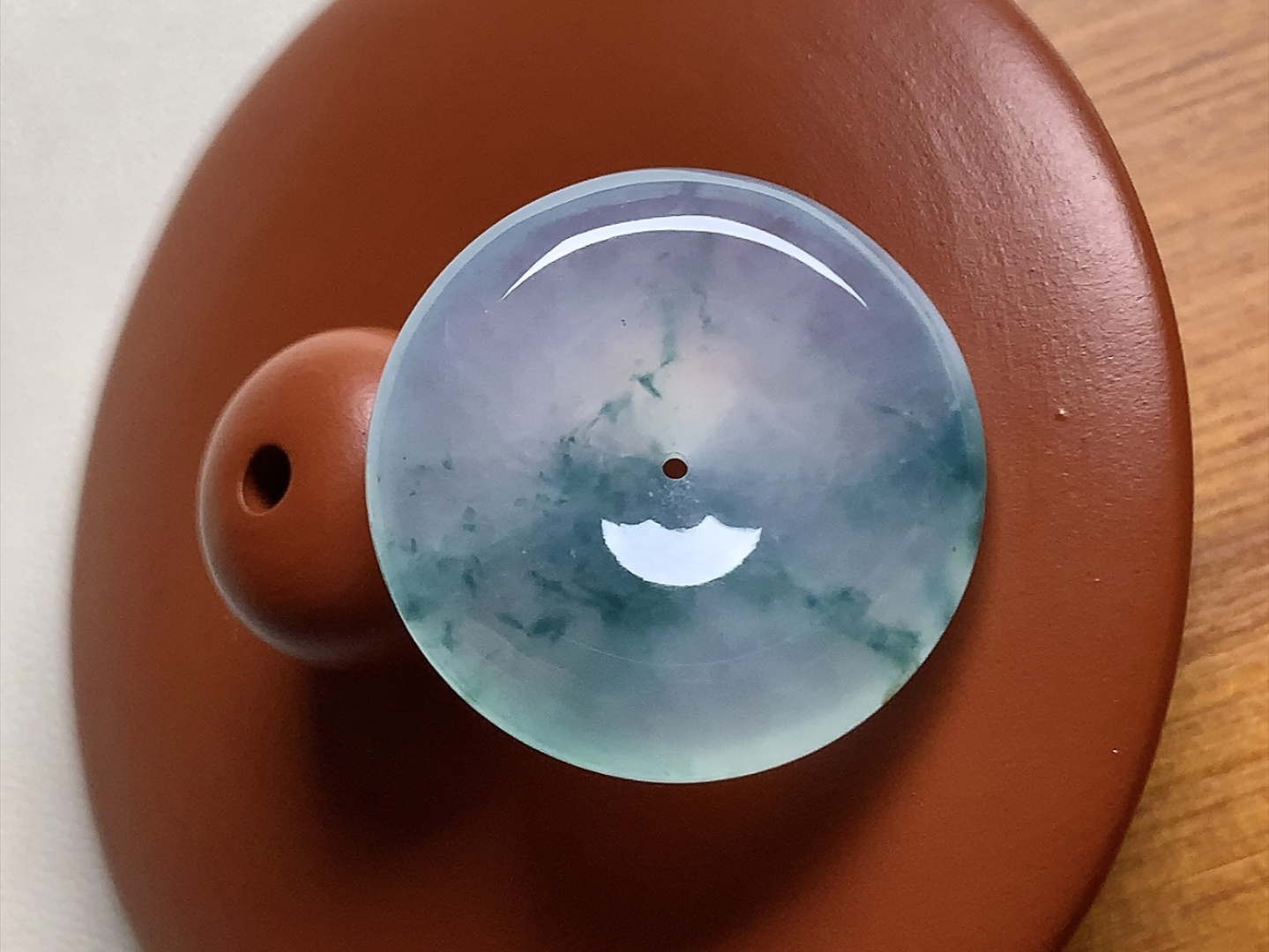 冰种飘花平安扣 飘花素雅大方，起胶感，无裂尺寸21.3*5